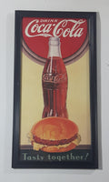 Drink Coca-Cola Tasty Together! Hamburger and Bottle Themed 7 3/4" x 15" Framed Card Board Sign