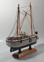 White Tugboat Style Boat 10" Long Wood Ship Model