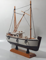 White Tugboat Style Boat 10" Long Wood Ship Model