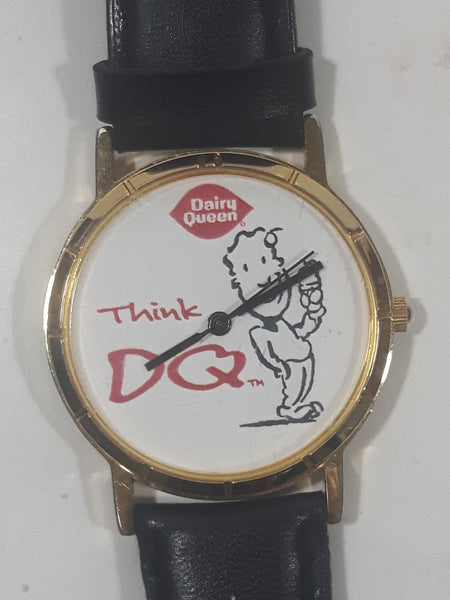 Rare 1990s Dairy Queen Think DQ Black Genuine Leather Band Wristwatch