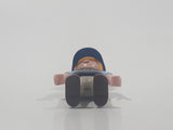 1995 Geobra Playmobil Small Blonde Boy Child Brown and Grey Overalls Light Blue Shirt Blue Hat 2 1/8" Tall Toy Figure