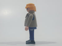 1992 Geobra Playmobil Blonde Hair Blue Pants Grey Blue and Red Plaid Shirt with Grey Jacket 2 3/4" Tall Toy Figure