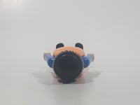 1990 Geobra Playmobil Black Hair Bright Orange Pants Blue Shirt Orange Vest 2 3/4" Tall Toy Figure