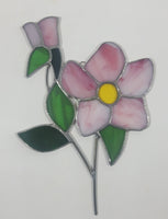 Vintage Pink Flower Leaded Stained Glass Window Sun Catcher Hanging