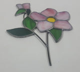 Vintage Pink Flower Leaded Stained Glass Window Sun Catcher Hanging