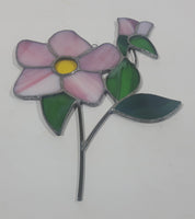 Vintage Pink Flower Leaded Stained Glass Window Sun Catcher Hanging