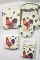 Select Edition Rooster Chicken Themed Oven Mitt and Four Towels 5pc Set