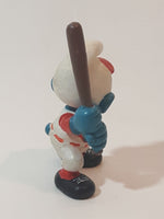 Vintage 1980 Peyo Smurf Character Baseball Player Holding Bat PVC Toy Figure