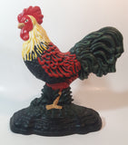 Antique Metalware Colorfully Beautifully Painted 10 1/2" Tall Cast Iron Chicken Rooster Door Stop