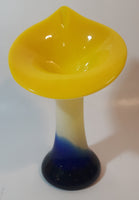 Yellow White Blue Jack In The Pulpit Lily Shaped 7 3/4" Tall Art Glass Flower Bud Vase