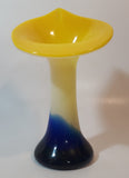 Yellow White Blue Jack In The Pulpit Lily Shaped 7 3/4" Tall Art Glass Flower Bud Vase