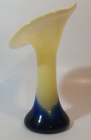 Yellow White Blue Jack In The Pulpit Lily Shaped 7 3/4" Tall Art Glass Flower Bud Vase