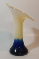 Yellow White Blue Jack In The Pulpit Lily Shaped 7 3/4" Tall Art Glass Flower Bud Vase