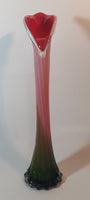 Murano Style Red White Green Calla Lily Shaped 16" Tall Art Glass Flower Bud Vase