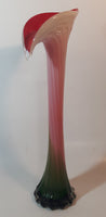 Murano Style Red White Green Calla Lily Shaped 16" Tall Art Glass Flower Bud Vase