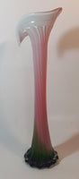 Murano Style Red White Green Calla Lily Shaped 16" Tall Art Glass Flower Bud Vase