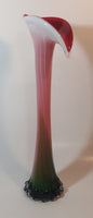 Murano Style Red White Green Calla Lily Shaped 16" Tall Art Glass Flower Bud Vase