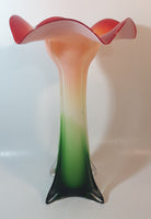 Murano Style Red White Green Jack In The Pulpit Lily Shaped 14 3/4" Tall Art Glass Flower Vase