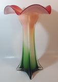 Murano Style Red White Green Jack In The Pulpit Lily Shaped 14 3/4" Tall Art Glass Flower Vase