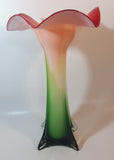 Murano Style Red White Green Jack In The Pulpit Lily Shaped 14 3/4" Tall Art Glass Flower Vase