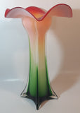 Murano Style Red White Green Jack In The Pulpit Lily Shaped 14 3/4" Tall Art Glass Flower Vase