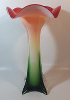 Murano Style Red White Green Jack In The Pulpit Lily Shaped 14 3/4" Tall Art Glass Flower Vase