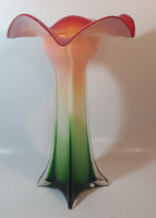 Murano Style Red White Green Jack In The Pulpit Lily Shaped 14 3/4" Tall Art Glass Flower Vase