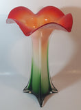 Murano Style Red White Green Jack In The Pulpit Lily Shaped 14 3/4" Tall Art Glass Flower Vase