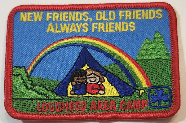 Girl Guides New Friends, Old Friends Always Friends Lougheed Area Camp 2 1/2" x 3 5/8" Embroidered Fabric Patch Badge