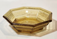 Vintage MCM Octagon Shaped Textured Amber Orange Brown Depression Glass Dish