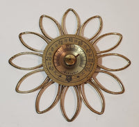 Rare Vintage "Artistic" Sunflower Starburst Style 7 1/4" Brass Metal Wall Thermometer Made in USA