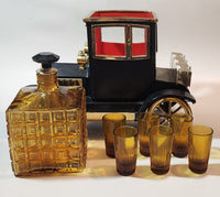 Vintage 1960s 1915 Ford Model T Shaped Musical Box Decanter Set with 6 Shot Glasses