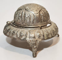 Antique Persian Egyptian Pharaoh's Kings Silver Brass Look Dome Roll Top 6" Diameter Caviar Butter Serving Dish