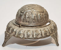 Antique Persian Egyptian Pharaoh's Kings Silver Brass Look Dome Roll Top 6" Diameter Caviar Butter Serving Dish