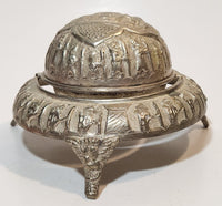 Antique Persian Egyptian Pharaoh's Kings Silver Brass Look Dome Roll Top 6" Diameter Caviar Butter Serving Dish