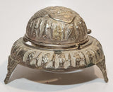 Antique Persian Egyptian Pharaoh's Kings Silver Brass Look Dome Roll Top 6" Diameter Caviar Butter Serving Dish