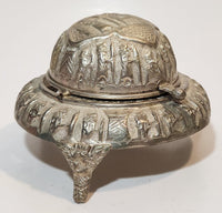 Antique Persian Egyptian Pharaoh's Kings Silver Brass Look Dome Roll Top 6" Diameter Caviar Butter Serving Dish