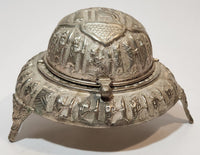 Antique Persian Egyptian Pharaoh's Kings Silver Brass Look Dome Roll Top 6" Diameter Caviar Butter Serving Dish