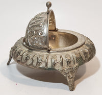 Antique Persian Egyptian Pharaoh's Kings Silver Brass Look Dome Roll Top 6" Diameter Caviar Butter Serving Dish