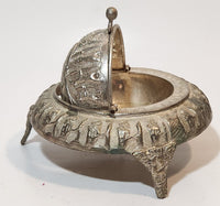 Antique Persian Egyptian Pharaoh's Kings Silver Brass Look Dome Roll Top 6" Diameter Caviar Butter Serving Dish