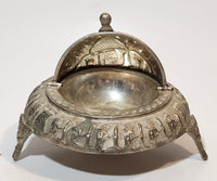 Antique Persian Egyptian Pharaoh's Kings Silver Brass Look Dome Roll Top 6" Diameter Caviar Butter Serving Dish