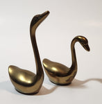 Vintage Swan Bird 2 1/2" and 3 5/8" Brass Metal Figurines Set of 2