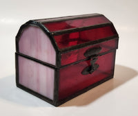 Red Leaded Stained Glass Treasure Chest Trunk Shaped Jewelry Trinket Box