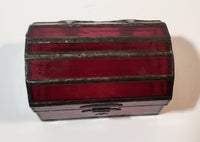 Red Leaded Stained Glass Treasure Chest Trunk Shaped Jewelry Trinket Box