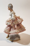 Vintage Crown 'N' Dresden Ballerina 5 1/4" Pink and White Lace Porcelain Dressed Figurine