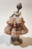 Vintage Crown 'N' Dresden Ballerina 5 1/4" Pink and White Lace Porcelain Dressed Figurine