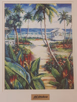 Rare AC Delco Paint Tropical Palm Tree Beach Scene Art Print