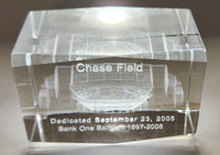 Rare 1997-2005 Chase Field Bank One Ballpark Laser Engraved Glass Paperweight