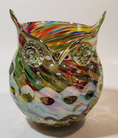 Owl Shaped Colorful Rainbow 6 1/4" Art Glass Vase