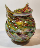 Owl Shaped Colorful Rainbow 6 1/4" Art Glass Vase